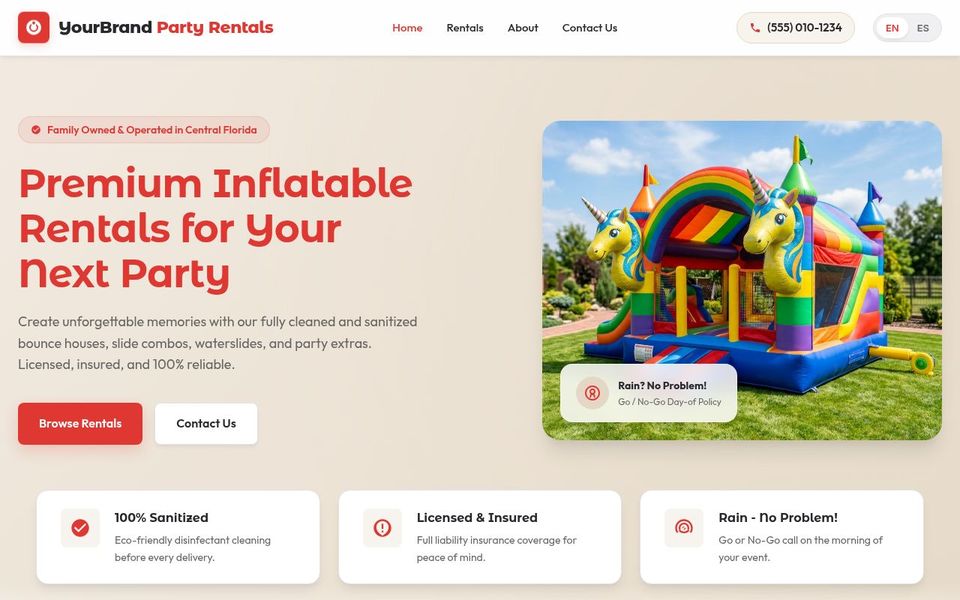 Party rentals — website design concept